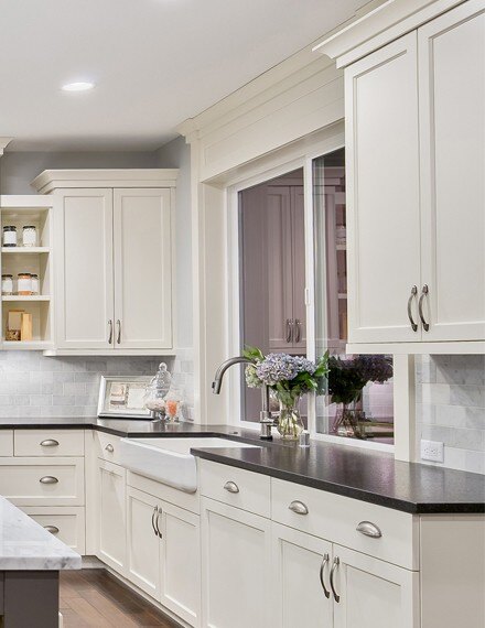 White Kitchen with Black Countertop